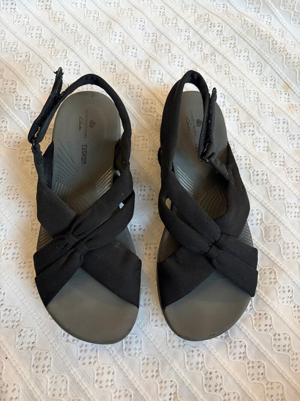 Clarks Cloudsteppers Cushion Soft Black Slingback Sandals Women's 6.5M
